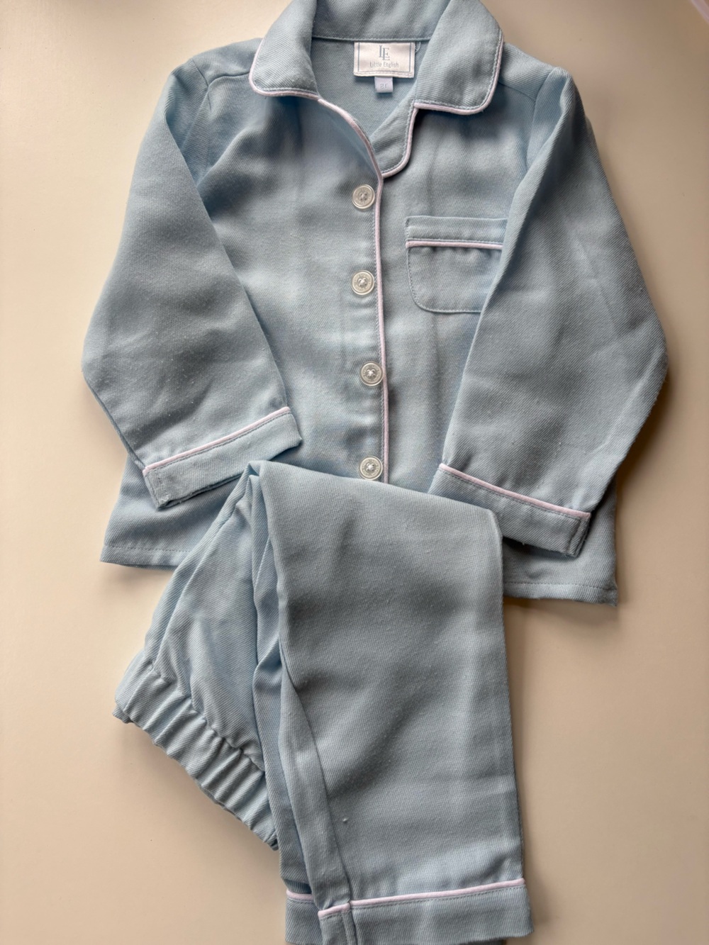 Little English Light Blue Pajama Set with White Piping